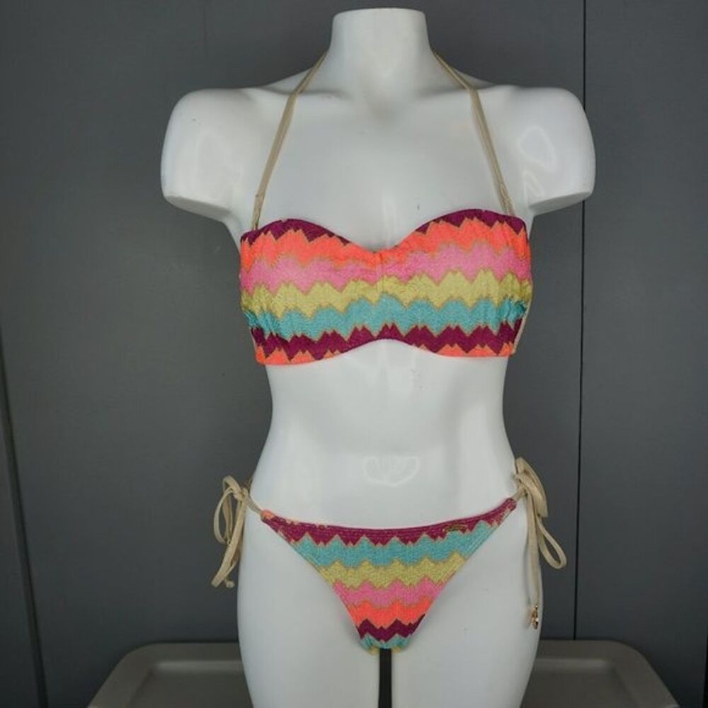 Luli Fama Underwire Push Up Bandeau Top size M & Tie Side Brazilian Pant size L